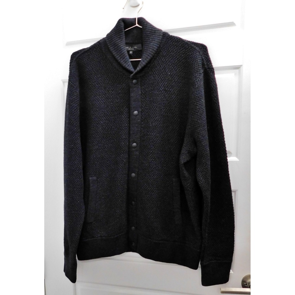 rag & bone Cardiff Bomber Cardigan Charcoal Black Snap Front sz L